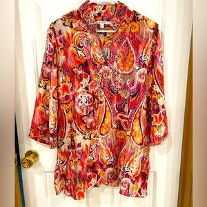 Chicos colorful tunic top Kalmia pattern jewel / bead embellished fairycore s10